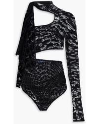 Mugler - Cutout Flocked Stretch-Tulle Bodysuit - Lyst