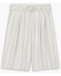 Ganni - Belted Striped Voile Shorts - Lyst