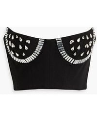Area - Cropped Crystal-embellished Jersey Bustier Top - Lyst