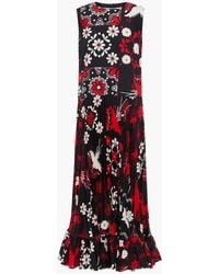 RED Valentino - Pleated Floral-print Crepe De Chine Midi Dress - Lyst