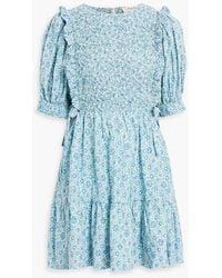 Sea - Ida Smocked Floral-print Cotton-voile Mini Dress - Lyst