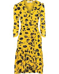 Diane von Furstenberg Paloma Ruffled Mesh Wrap Dress - Yellow