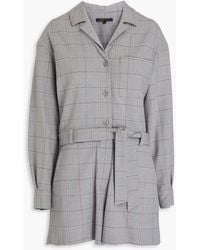 Maje - Belted Checked Wool-blend Twill Playsuit - Lyst