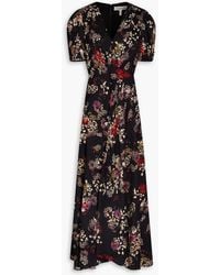 Saloni - Lea Floral-Print Silk-Satin Jacquard Maxi Dress - Lyst