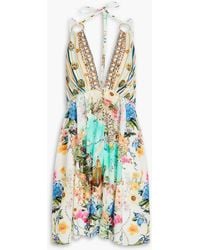 CAMILLA - Crystal-embellished Printed Silk Crepe De Chine Mini Dress - Lyst