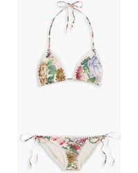 Zimmermann - Mae Crochet-trimmed Floral-print Triangle Bikini - Lyst