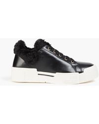 Love Moschino - Faux Fur-trimmed Leather Sneakers - Lyst