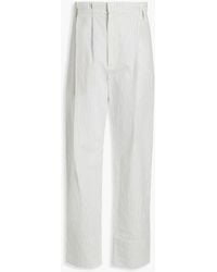 Brunello Cucinelli - Pleated Pinstriped Cotton And Linen-blend Wide-leg Pants - Lyst