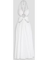 Area - Ruched Embellished Cotton-poplin Midi Dress - Lyst