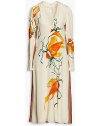 Victoria Beckham - Cold-shoulder Paneled Printed Silk Crepe De Chine Midi Dress - Lyst