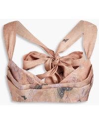 Zimmermann Pleated Printed Linen And Silk-blend Bra Top - Pink