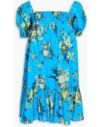 Tory Burch - Ruffled Floral-print Cotton-mousseline Mini Dress - Lyst
