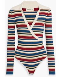 Nicholas - Ime Wrap-effect Striped Ribbed-knit Bodysuit - Lyst