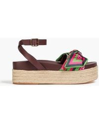 FARM Rio - Printed Satin And Leather Platform Sandals - Lyst