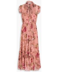 Zimmermann - Ruffled Floral-print Silk-crepon Midi Dress - Lyst