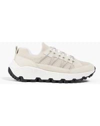 Brunello Cucinelli - Bead-embellished Stretch-knit And Suede Sneakers - Lyst