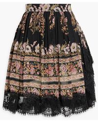 Etro - Lace-trimmed Printed Silk-georgette Mini Skirt - Lyst