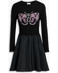 RED Valentino - Embroidered Distressed Knitted And Taffeta Mini Dress - Lyst