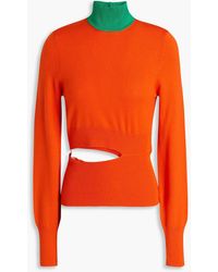 Victoria Beckham - Cutout Two-tone Wool-blend Turtleneck Sweater - Lyst