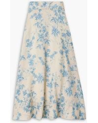 Agua Bendita - Bergamota Bougainvillea Embellished Floral-Print Linen Midi Skirt - Lyst