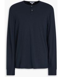 James Perse - T-shirt aus jersey aus einer baumwoll-leinenmischung mit henley-kragen - Lyst