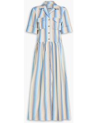 Ganni - Striped Cotton-poplin Maxi Shirt Dress - Lyst
