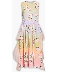 Huishan Zhang Open-back Organza-paneled Crepe De Chine Midi Dress - Multicolour