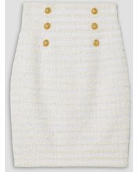 Balmain - Button-Embellished Metallic Cotton-Blend Tweed Mini Skirt - Lyst