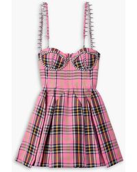 Area - Embellished Pleated Checked Wool-blend Mini Dress - Lyst