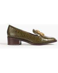 Tory Burch - Eleanor Embellished Croc-effect Leather Pumps - Lyst