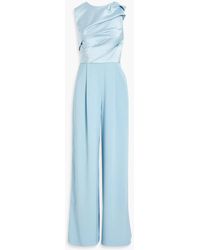 Mikael Aghal - Satin-paneled Crepe Wide-leg Jumpsuit - Lyst