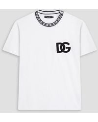 Dolce & Gabbana - T-shirt aus baumwoll-jersey mit jacquard-besatz - Lyst