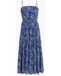 Joie - Lesse Shirred Printed Cotton-voile Midi Dress - Lyst