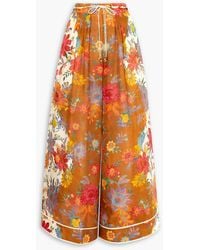 Zimmermann - Ginger Floral-print Silk Wide-leg Pants - Lyst