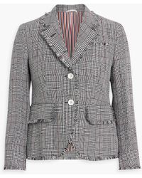 Thom Browne - Frayed Checked Linen-tweed Blazer - Lyst
