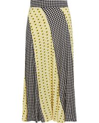 Ganni Panelled Printed Crepe Midi Skirt - Yellow