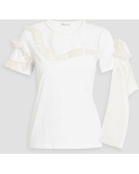 RED Valentino - Ruffled Point D'esprit-paneled Cotton-jersey T-shirt - Lyst