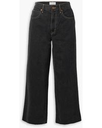 SLVRLAKE Denim - Grace Cropped Frayed High-rise Wide-leg Jeans - Lyst
