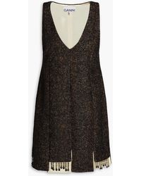 Ganni - Fringed Bead-embellished Herringbone Tweed Mini Dress - Lyst