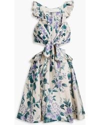 Zimmermann - Cutout Floral-print Linen Mini Dress - Lyst