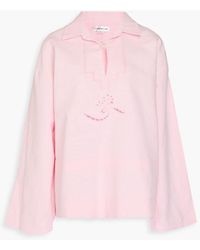 Victoria Beckham - Bluse aus einer leinen-baumwollmischung mit lochstickerei-besatz - Lyst