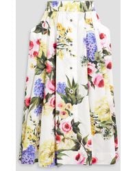 Dolce & Gabbana - Pleated Floral-Print Cotton-Poplin Midi Skirt - Lyst