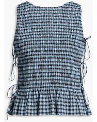 Ganni - Shirred Gingham Cotton-poplin Peplum Top - Lyst