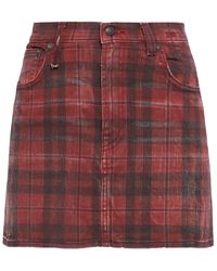 R13 Distressed Checked Denim Mini Skirt - Red