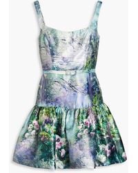 ML Monique Lhuillier - Fluted Metallic Printed Satin-jacquard Mini Dress - Lyst