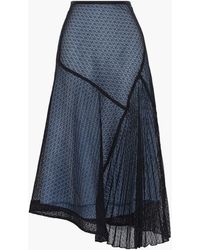 Victoria Beckham - Asymmetric Layered Guipure Lace And Silk-charmeuse Midi Skirt Black - Lyst