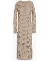 Brunello Cucinelli - Crocheted Cotton, Linen And Silk-blend Midi Dress - Lyst