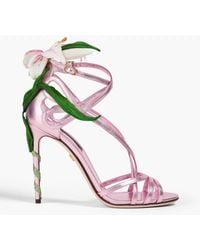 Dolce & Gabbana - Sandalen aus metallic-leder mit floralen applikationen - Lyst