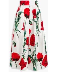 Dolce & Gabbana - Pleated Floral-print Cotton-poplin Midi Skirt - Lyst