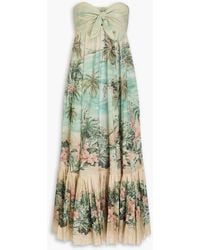 Zimmermann - Strapless Printed Cotton-gauze Midi Dress - Lyst